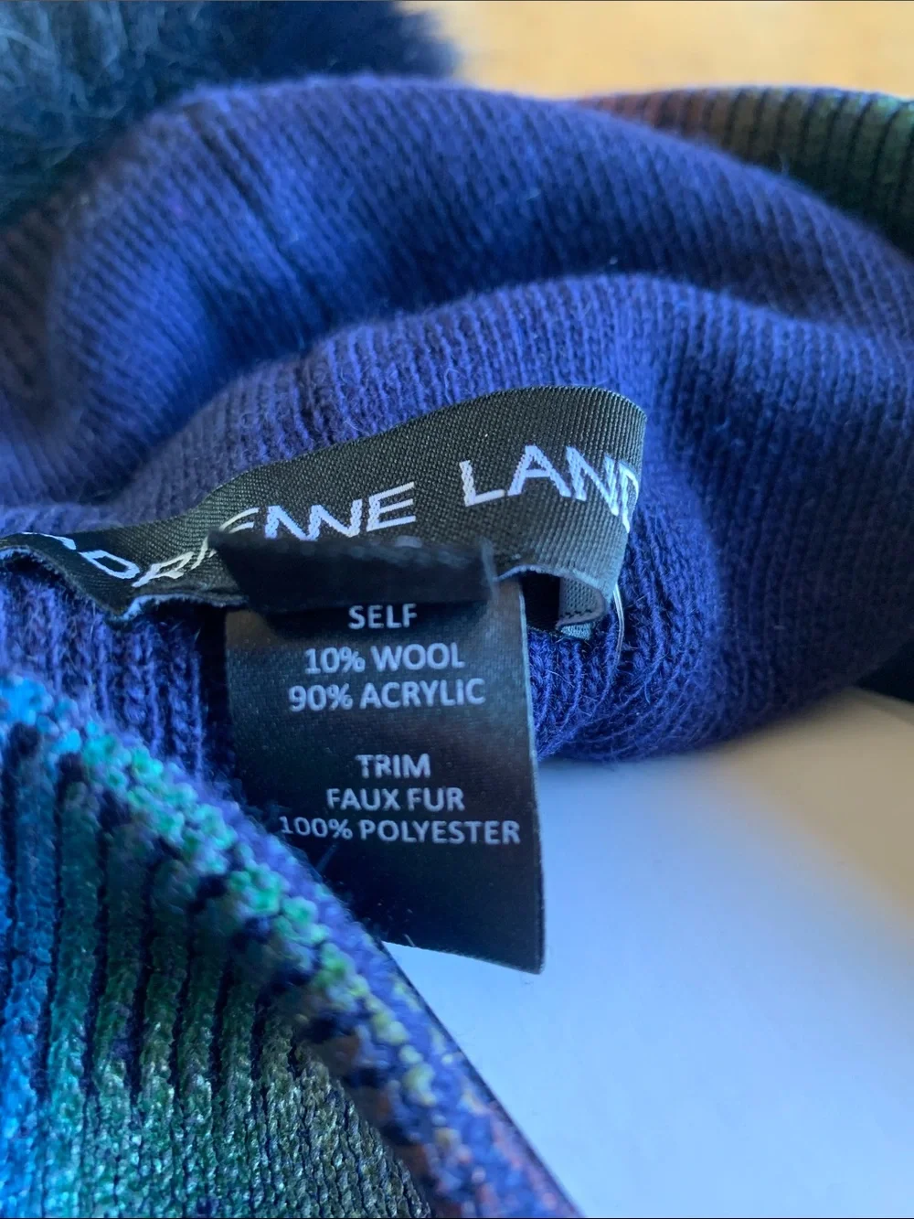 Adrienne Landau Womens Iridescent Navy Beanie with Pom